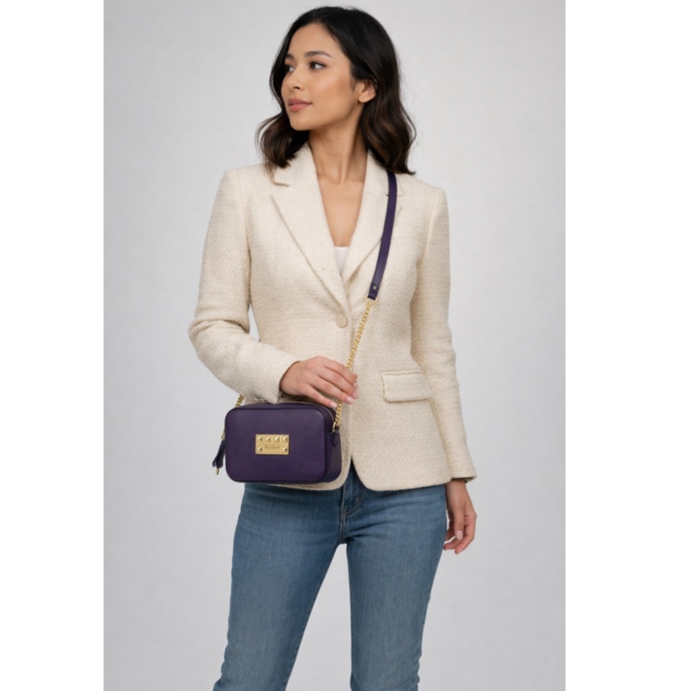 Valentino Babette Blackberry Purple Leather Studded Crossbody Bag NWT